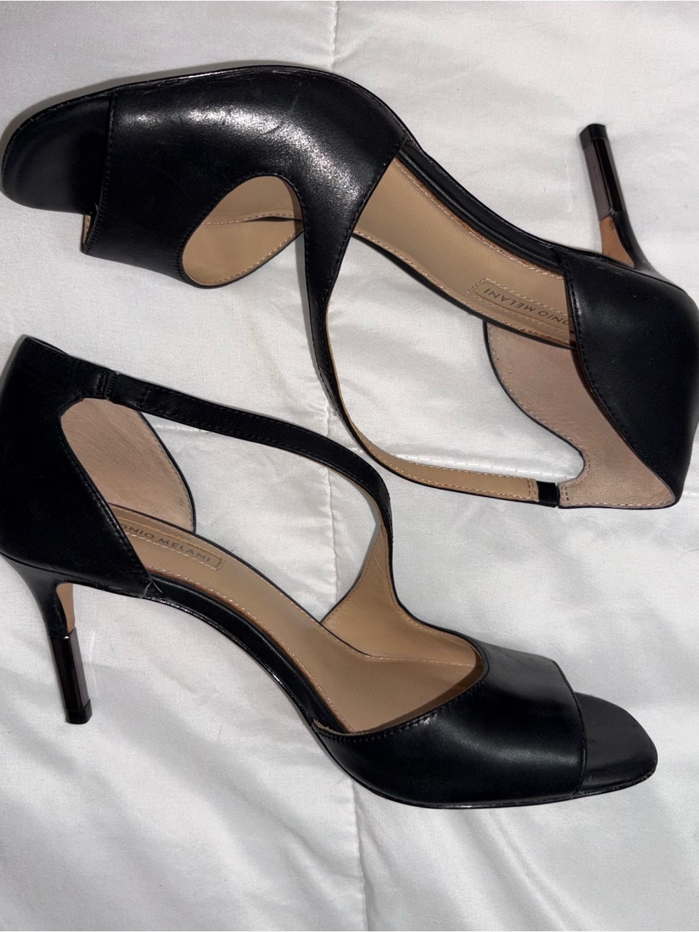 ANTONIO MELANI Black Open-Toe D'Orsay Heels